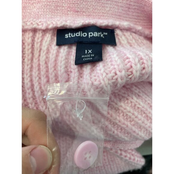 Studio Park x Amy Stran Button Front Sparklin' Cardigan Size 1X Pink Lilly Cozy - Picture 4 of 7